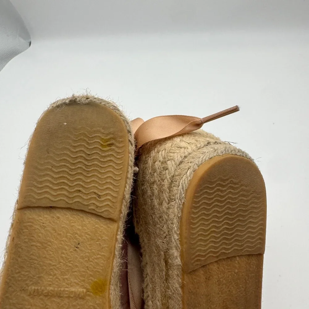 Diegos Classic Low Wedge Linen Lola Espadrilles Tan Lace Up Spain Womens 39